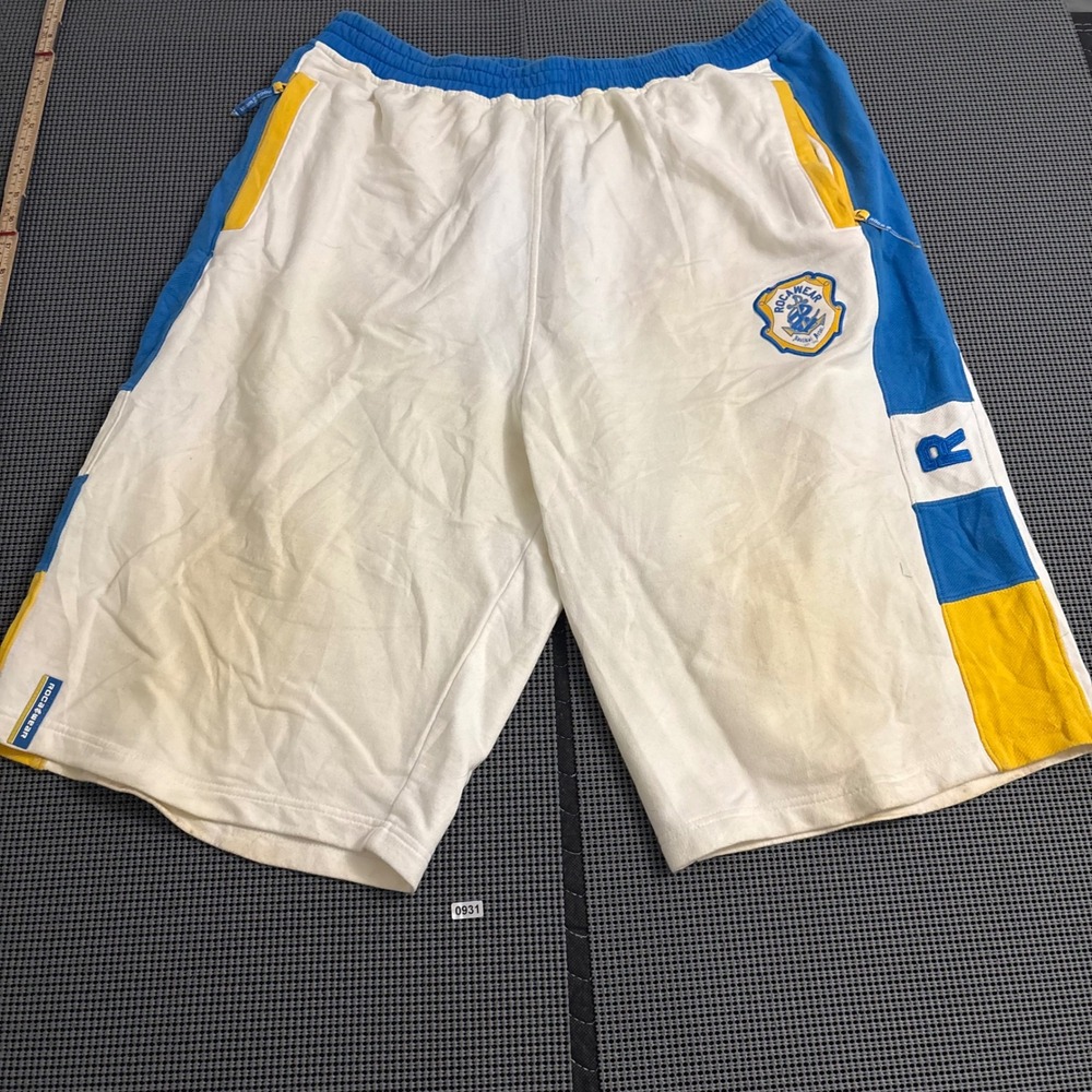 Rocawear Nautical Assoc Vintage Sweat Shorts Mens White Blue Yellow Y2K Hip Hop